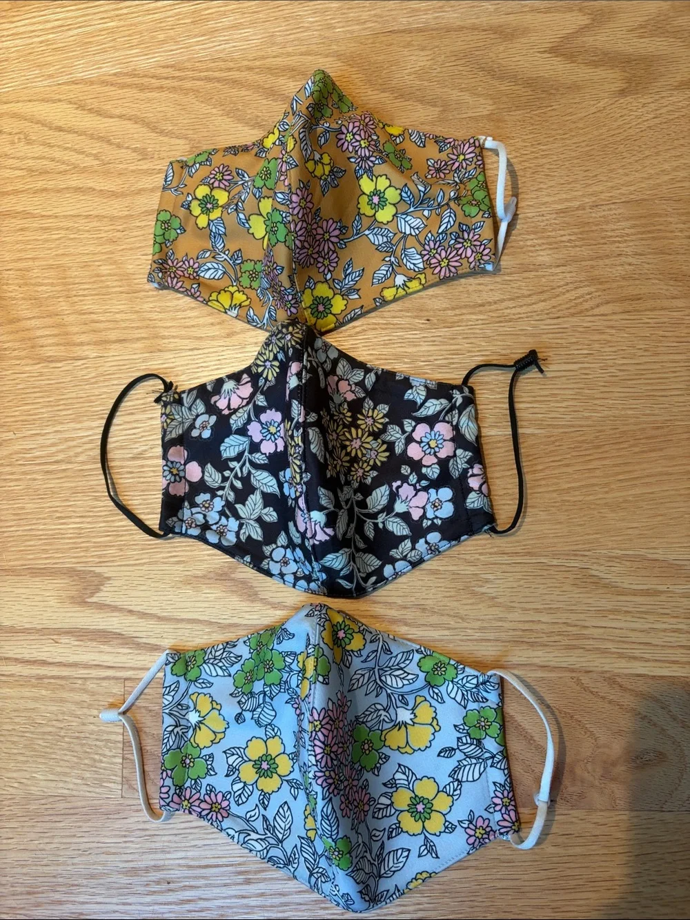 Set of 3 Tory Burch Floral Face Mask - Yellow, Black, Light Blue - like new